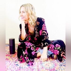 Woven Heart Velvet Burnout Floral Boho Kimono One Size EUC boho vintage y2k